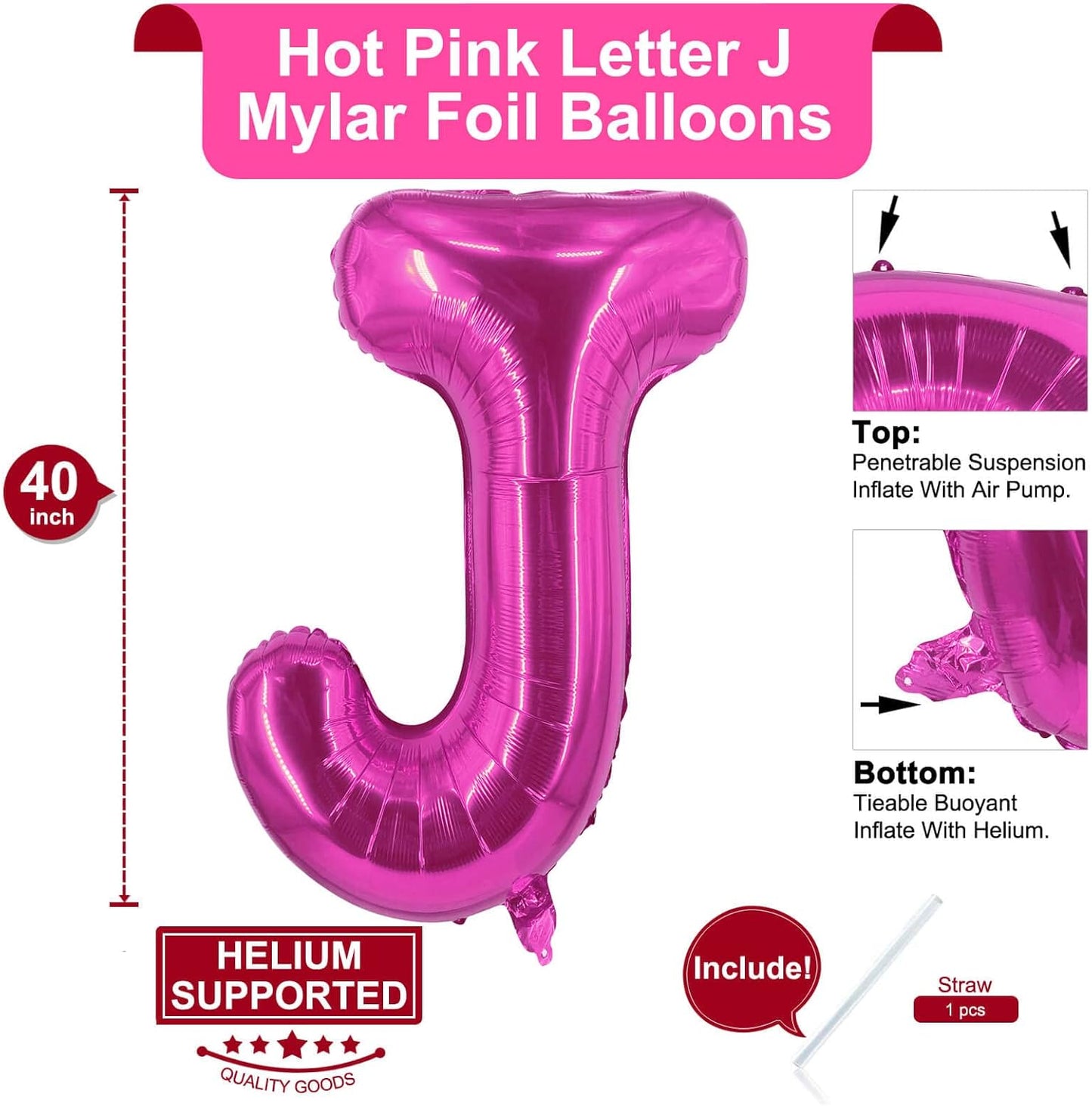 Lovoir 40 Inch Large Hot Pink Letter A Balloons Big Size Jumbo Mylar Foil Helium Balloon for Birthday Party Celebration Decorations Alphabet Hot Pink A