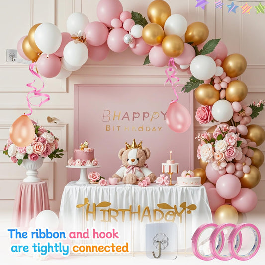 QIPUMP Balloon Arch Garland Kit,98.5ft Balloon Tape Strips&600 Glue Point Dot,Balloon Arch Strip Kit with 6pcs Hook and Ribbon(6) for Arch Kit Birthday Gender Reveal Party Wedding Decorations