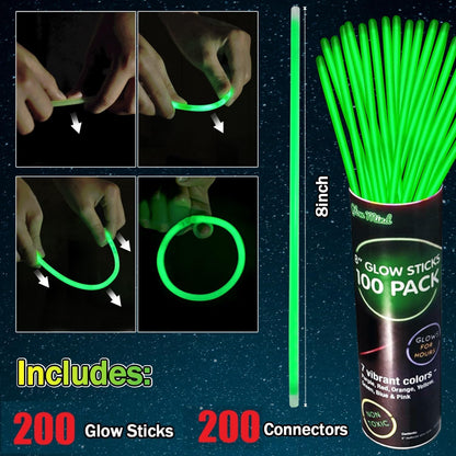 200 Pcs Red Glow Sticks Bracelet Necklaces Bulk Glow in The Dark Party Supplies 8” Light Up Stick with Connectors for Christmas Valentine's Day Easter 4th of July Party Favors Birthday Carnival