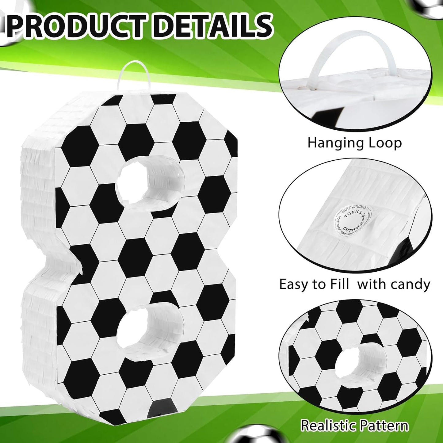 Gemscream Number 9 Soccer Piñata Bundle with Blindfold and Stick Small Piñata Party Decoration for Mexican Fiesta Cinco De Mayo School Anniversary Football Party Celebration Gift 15.75 x 11 x 2.8 in