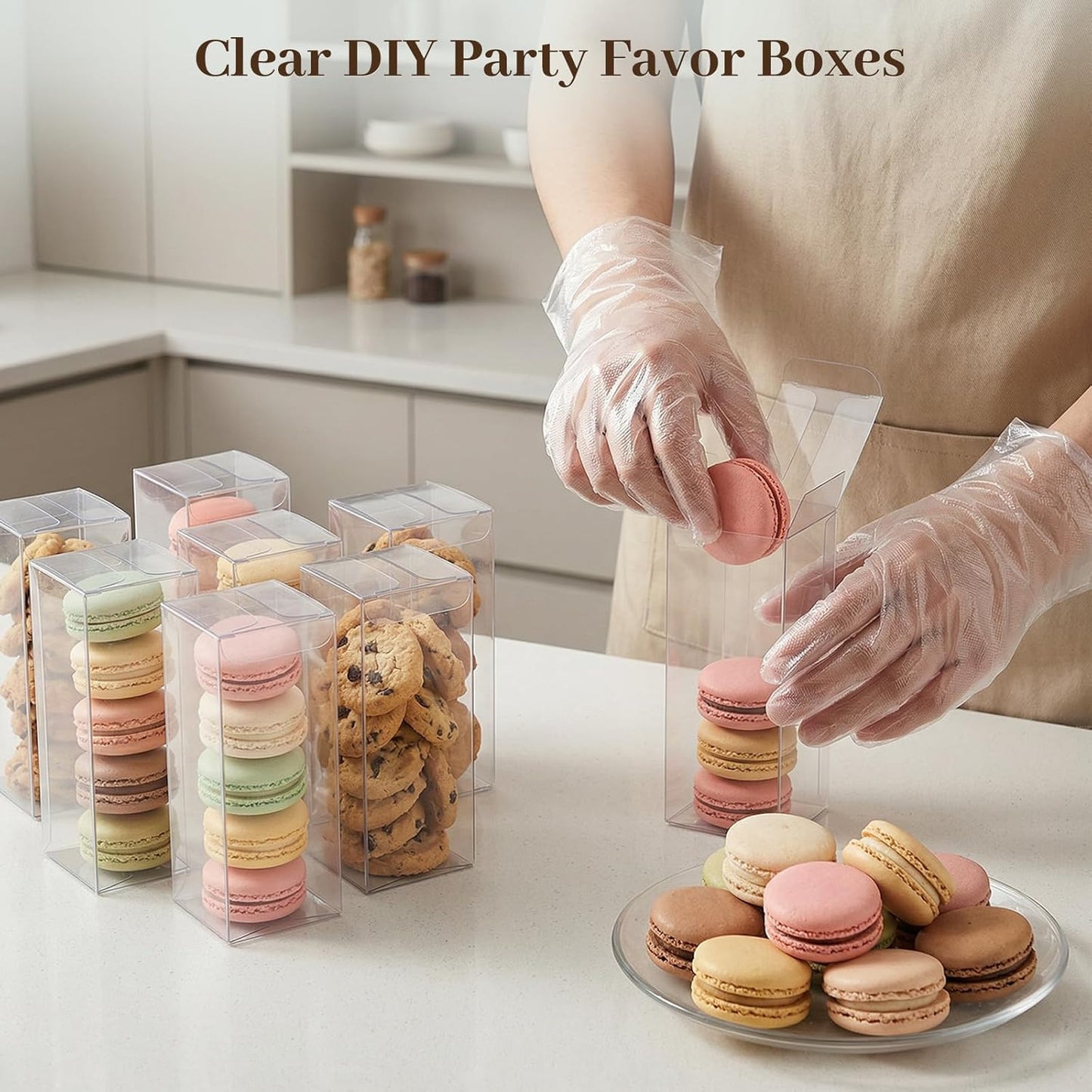 VGOODALL 100 Pcs Clear Favor Boxes, 2x2x2 Inch Small Transparent Cube Gift Boxes for Candy, Macarons, Jewelry, Wedding, Birthday, Baby Shower Party Favors