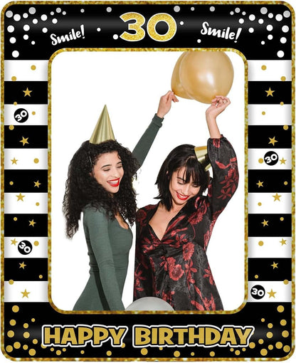 Andiker 40th Inflatable Birthday Selfie Frame, Black Gold Photo Booth Props Funny Picture Frame for Party Decorations