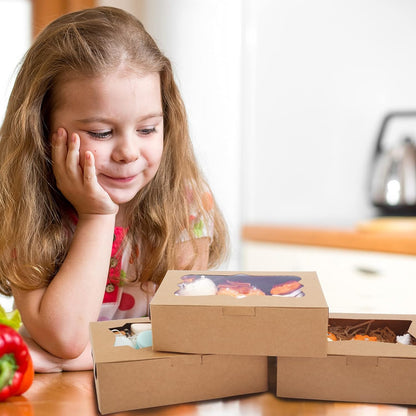 TOMNK 12pcs 8x6x2.5 Inches Brown Bakery Boxes with Window, Cookie Boxes for Chocolate Strawberries, Donuts, Cupcakes, Muffins and Dessert