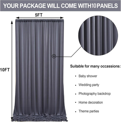 10 ft x 10 ft Wrinkle Free White Backdrop Curtains for Wedding Parties, Polyester Photography Backdrop Drapes for Birthday Parties Stage Backdrop Stand, 2 Panels 5x10FT Background Curtains