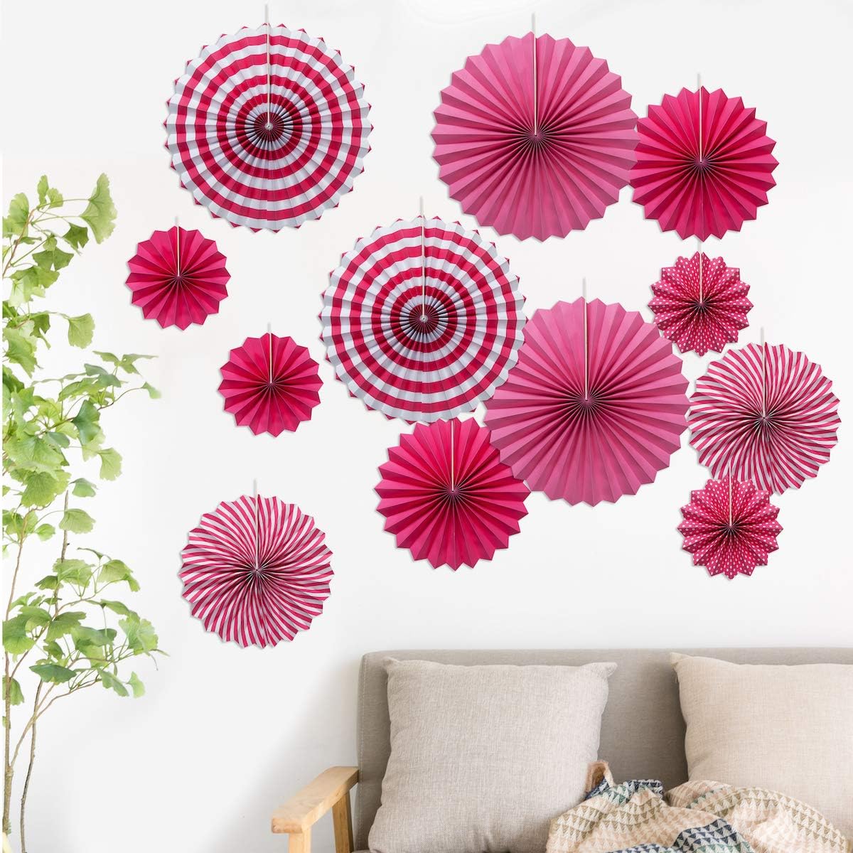 ONUPGO Red Paper Fans Hanging Paper Fans Flower Set, 12PCS Mexican Fiesta Kids Party Decorations Hanging Banner for Wedding Birthday Engagement Bridal Shower Baby Shower Event Holiday Celebration
