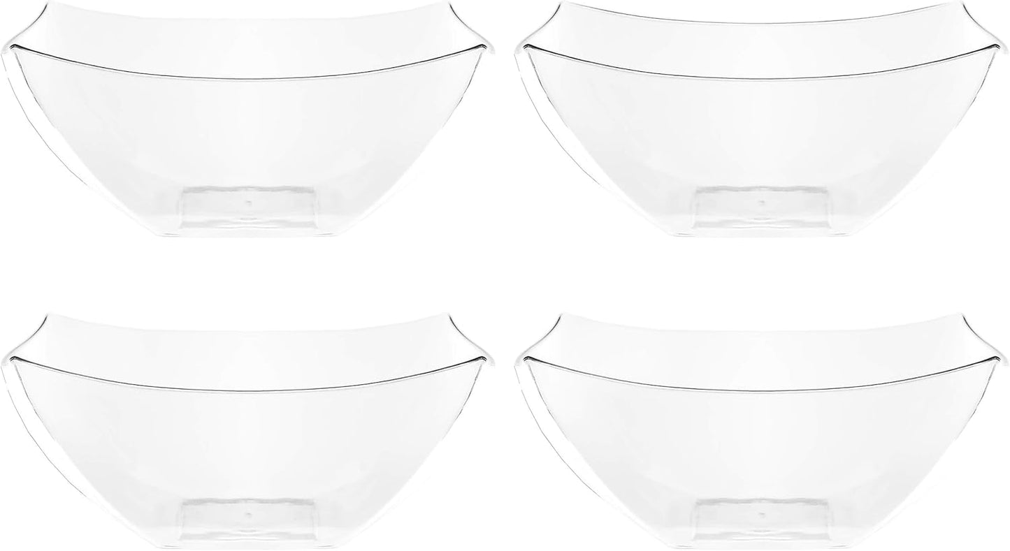 PLASTICPRO Disposable 64 ounce Square Serving Bowls, Party Snack or Salad Bowl, Large Plastic Elegant White Pack of 4