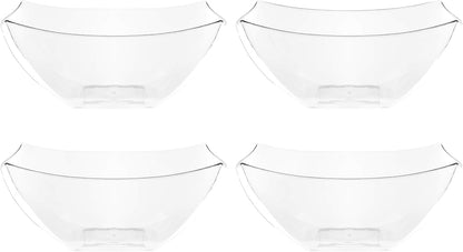 PLASTICPRO Disposable 64 ounce Square Serving Bowls, Party Snack or Salad Bowl, Large Plastic Elegant White Pack of 4