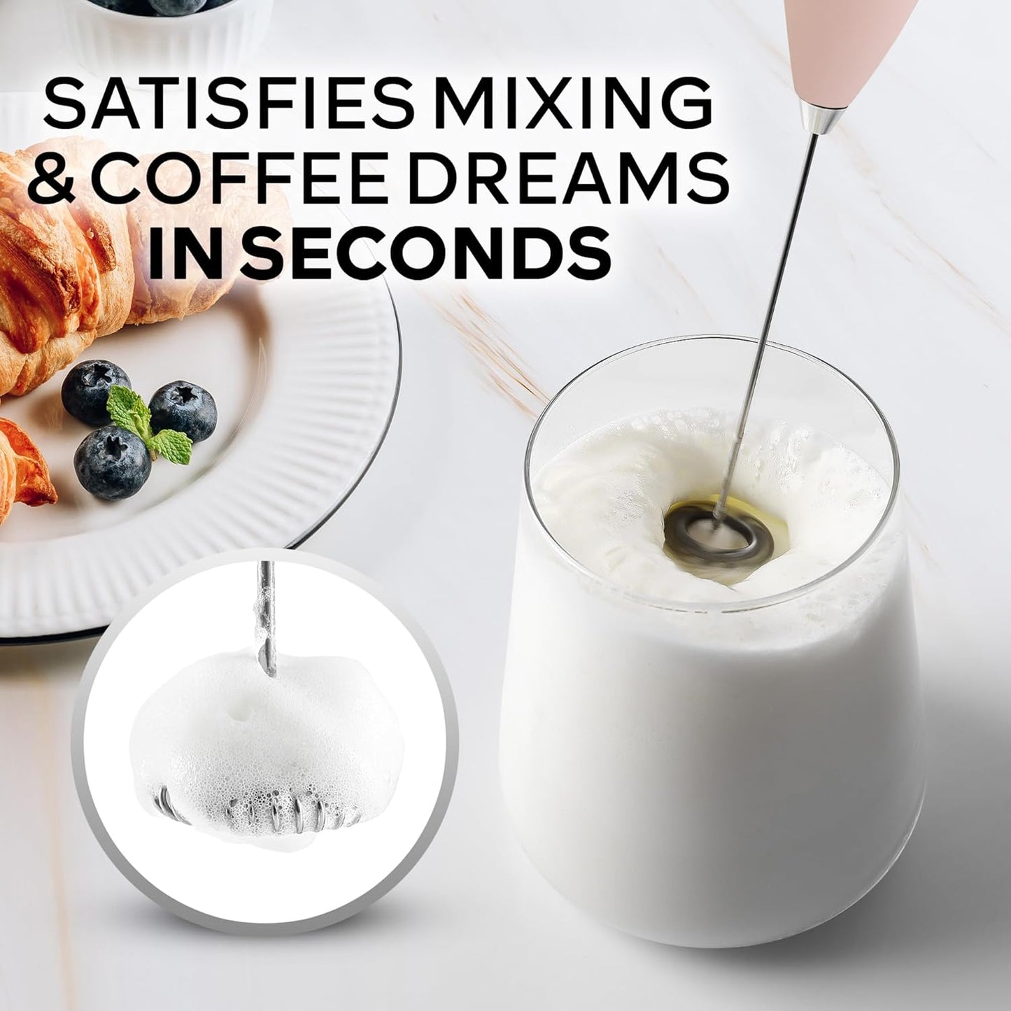 Zulay Kitchen Powerful Milk Frother Wand With Duracell Batteries - Ultra Fast Handheld Drink Mixer - Electric Whisk Foam Maker for Coffee, Lattes, Cappuccino & Matcha - Z1 Motor - Black - Colors D