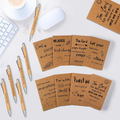 Funrous 32 Pcs Motivational Quote Pens Inspirational Notepads Mini Journal with Ballpoint Pen Small Notebooks Gift for Men Women Coworker Adult Party Favors Prize Teacher Student Office(Stylish)