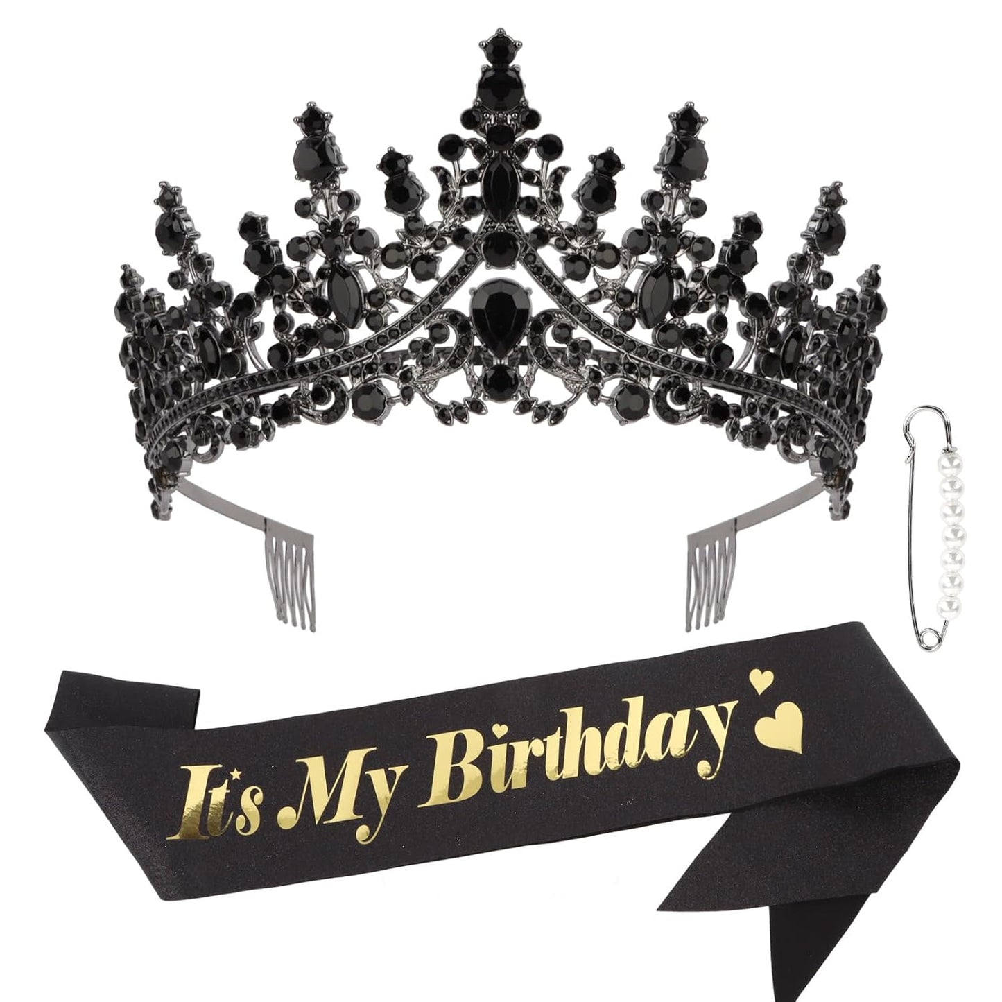 CURASA Birthday Tiara and Sash - Silver Birthday Crown for Women, Perfect for Parties and Celebrations