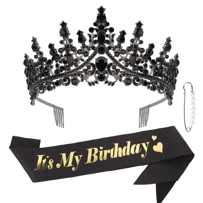 CURASA Birthday Tiara and Sash - Silver Birthday Crown for Women, Perfect for Parties and Celebrations
