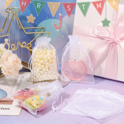 Hopttreely 100PCS Premium Sheer Organza Bags, White Wedding Favor Bags with Drawstring, 4x4.72 Jewelry Gift Bags for Party, Jewelry, Christmas, Mother's Day, Festival, Bathroom Soaps, Makeup Organza Favor Bags