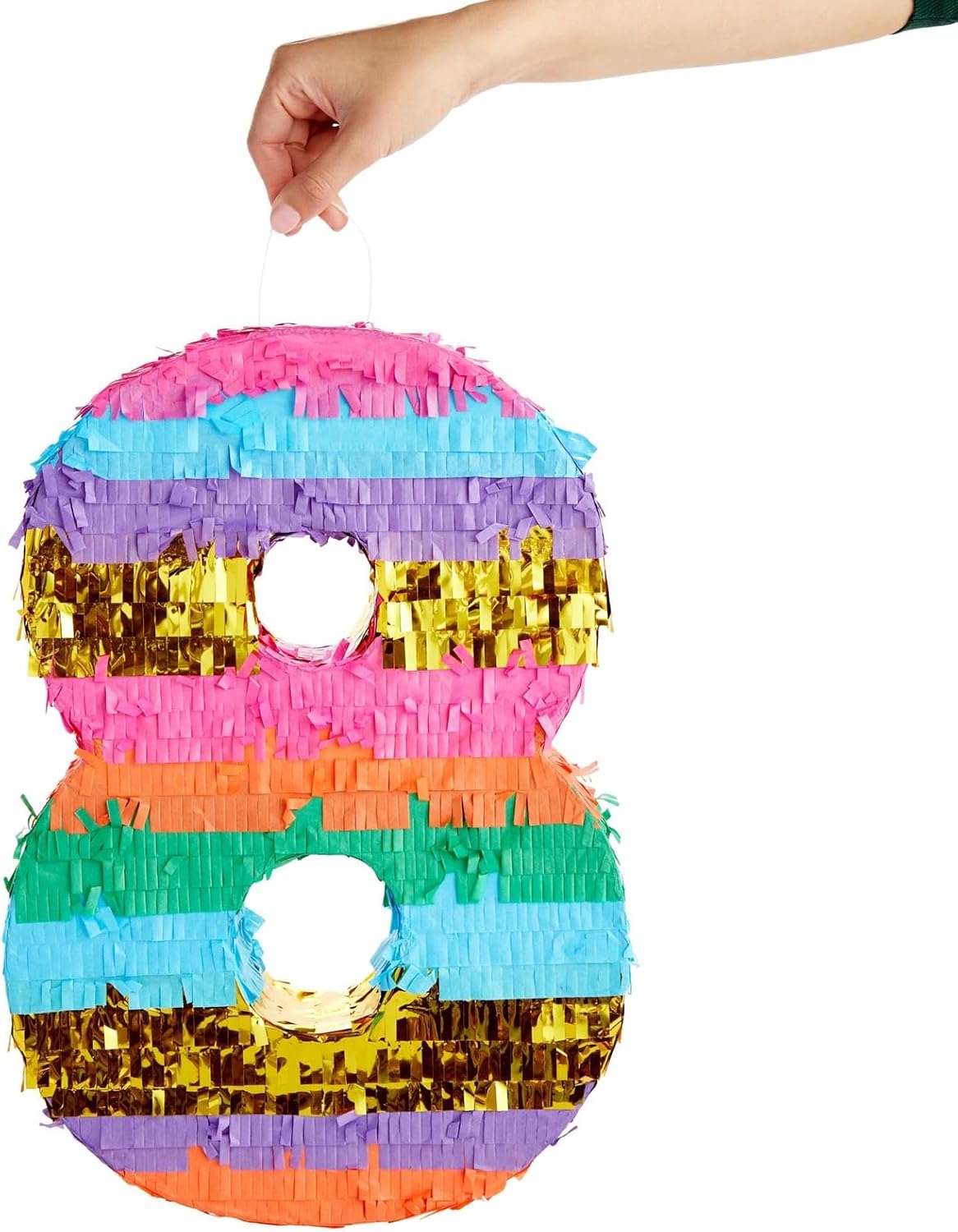 BLUE PANDA Rainbow Number 6 Pinata - Sturdy Corrugated Build & Easy Hang for Fiesta Party - Candy Filled 6th Birthday Party Surprise - Vibrant Tie-Dye Items for Kids - Small (16.5x11x3 In), Blue/White
