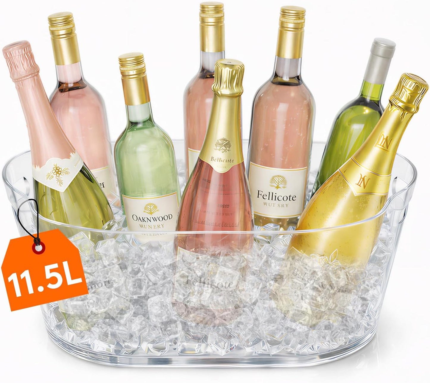 Lifewit 11.5L Ice Bucket for Parties 2 Pcs, Large Plastic Drink Cooler for Champagne Wine, Beer, Clear Beverage Tub for Mimosa & Cocktail Bar, Portable Chiller for Party Hosting & Serving