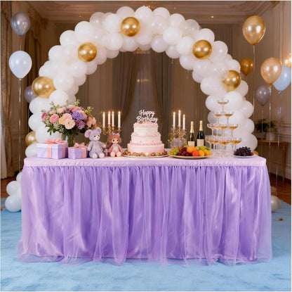 THARAHT Tulle Table Skirt 6FT 180CM Long for Rectangle Tables Round Tables Ruffle Desk Skirt for Princess Girls Birthday Party Cake Dessert Decorations Table Skirt