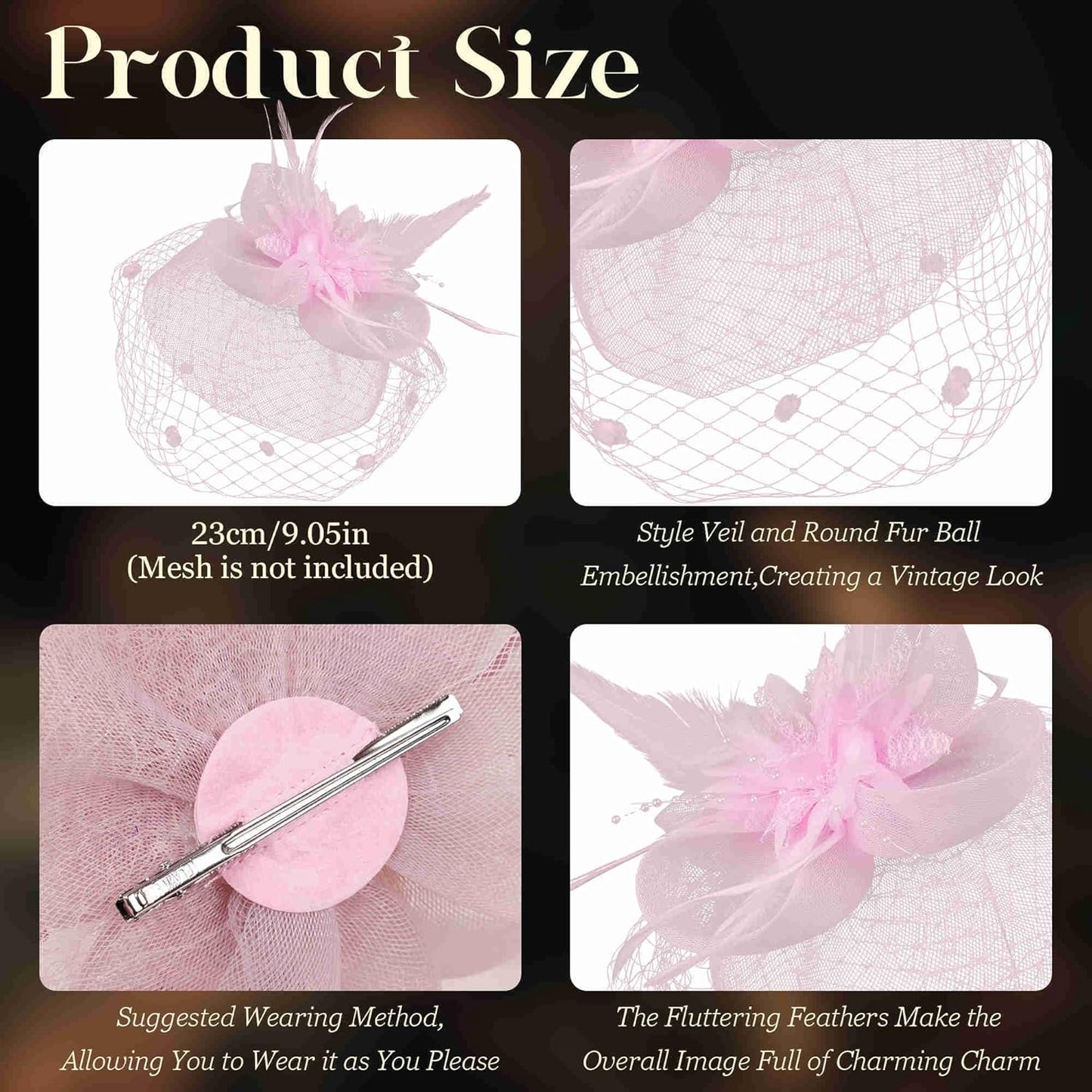 Fascinators Hats for Women Tea Party Hat Feather Mesh Headband Vintage Lace Cocktail Headwear Veil Hair Clip Church