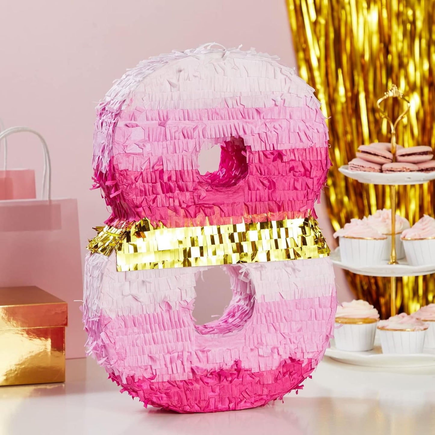 Number 5 Pinata, Pink and Gold Foil for Girls 5th Birthday Party Decorations (Small, 16.5 x 11.6 x 3 In)