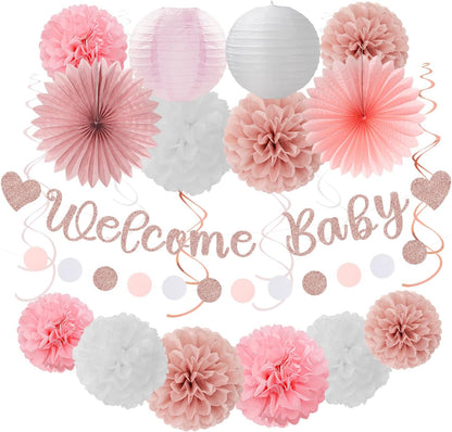 2026 Blue Class-Congratulations Prom Graduation Party-Decorations - 22pcs High School College Grad Supplies Decor,Royal Navy White Silver Tissue Pom Poms Streamers, Paper Flowers Lanterns Hugmoon