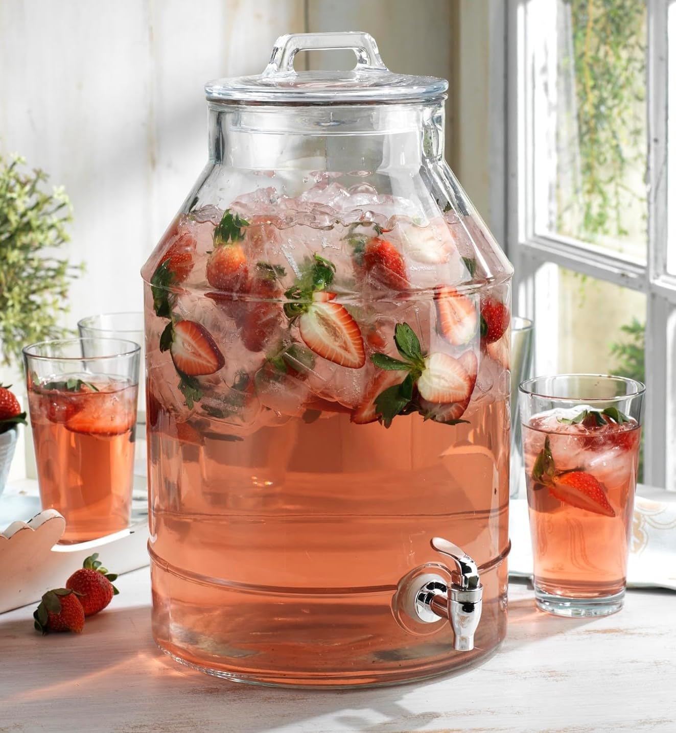 1.5 Gallon Glass Drink Dispenser for Parties 3 PACK Beverage Dispensers with Stand, Glass Water Jug Dispenser, with 18/8 Stainless Steel Spigot, Great for Party, Wedding, Picnic, BBQ Wicker Design