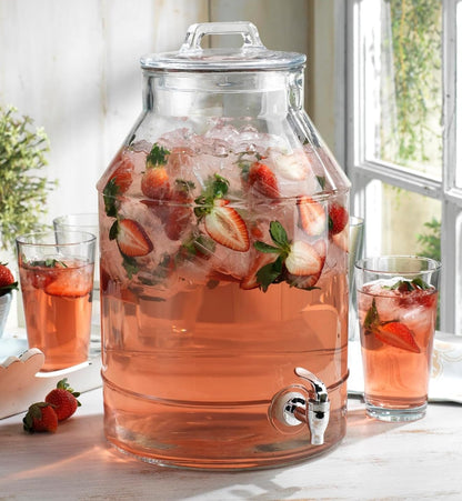 1.5 Gallon Glass Drink Dispenser for Parties 3 PACK Beverage Dispensers with Stand, Glass Water Jug Dispenser, with 18/8 Stainless Steel Spigot, Great for Party, Wedding, Picnic, BBQ Wicker Design