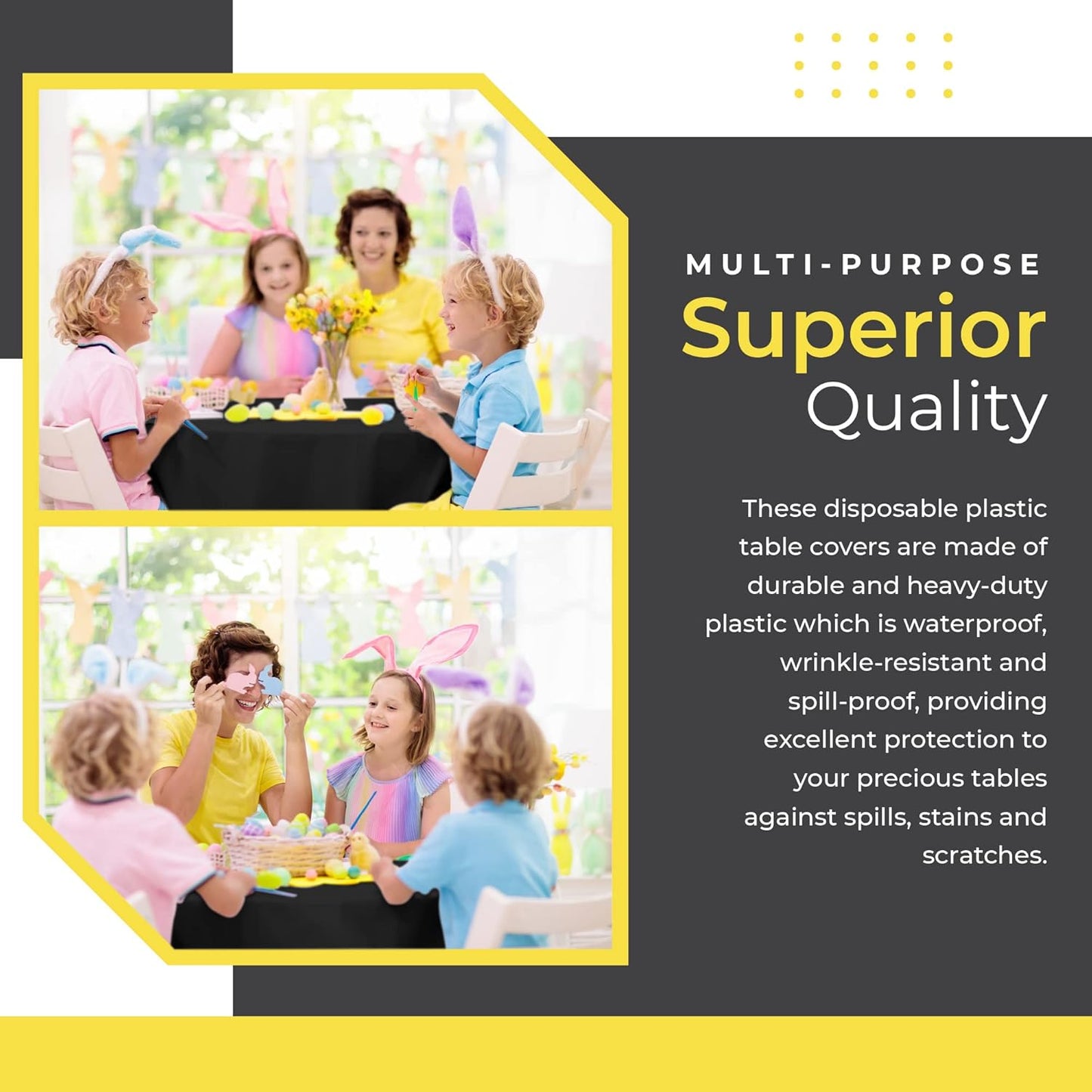 14 Pack Black 54 x 108 in. Rectangle Disposable Plastic Tablecloths - Smooth Decorative Covers for Parties, Weddings