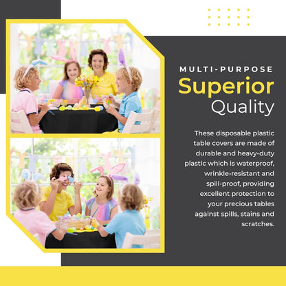 14 Pack Black 54 x 108 in. Rectangle Disposable Plastic Tablecloths - Smooth Decorative Covers for Parties, Weddings