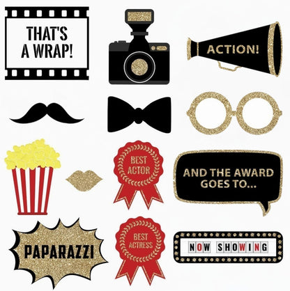 Fully Assembled Wedding Photo Booth Props - Set of 40 - Gold, Pink, Teal, & Silver Selfie Signs - Wedding Party Supplies & Decorations - Cute Designs with Real Glitter - Did We Mention No DIY