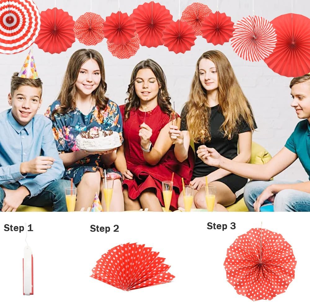 Hocansen 6PCS Paper Fan Garland Paper Fans Party Decorations 8/12/16in Hanging Papers Fans Set Round Papers Fans Pattern Garland for Birthday, Wedding (ZS/Pink)