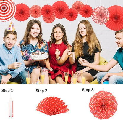 Hocansen 6PCS Paper Fan Garland Paper Fans Party Decorations 8/12/16in Hanging Papers Fans Set Round Papers Fans Pattern Garland for Birthday, Wedding (ZS/Pink)