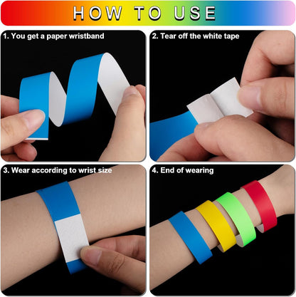 1200 Pcs Plastic Paper Wristbands for Events Neon Color Wrist Bands Concert Identification Wristbands Paper Bracelets Wristbands Party Hand Bands (Multicolor)