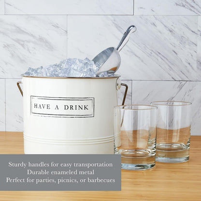Twine Farmhouse Ice Bucket with Scoop - Beverage Tub Wrapped with Rope for Parties - Galvanized Metal Bucket Cooler & Drink Tub Holds 1 Gallon