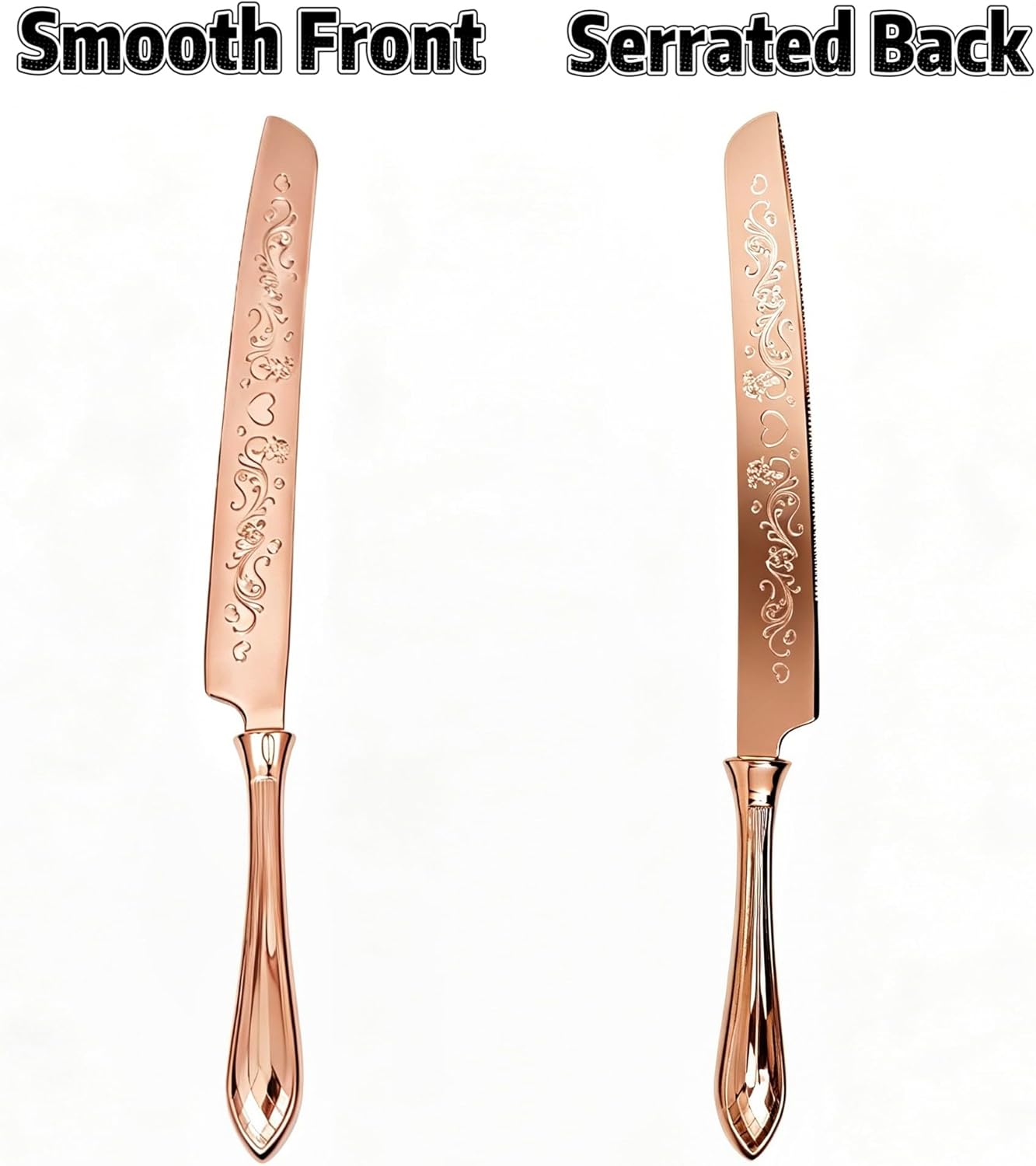 KSENDALO Wedding Cake Knife and Server Set, Rose Gold Serrated Knife Cake Cutting Set, Deluxe SUS304 Stainless Steel for Weddings, Birthdays & Anniversary (13.78inch Long)