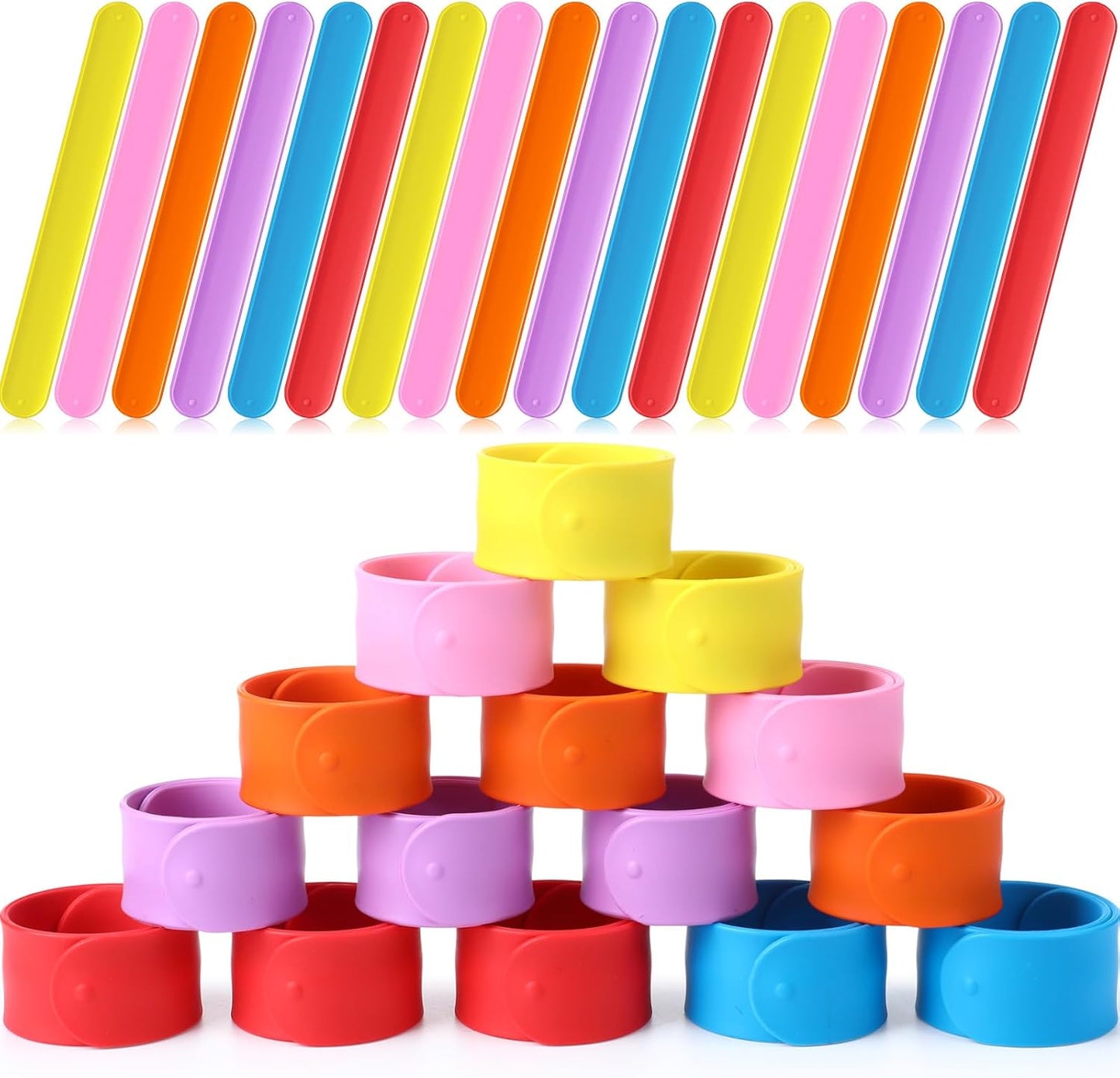 Vinsot 30 Pcs Silicone Slap Bracelets Gift for Kids DIY Slap Bands Party Favor Soft Blank Snap Wristbands Bulk for School Craft Project Painting Classroom Prizes Birthday Wedding