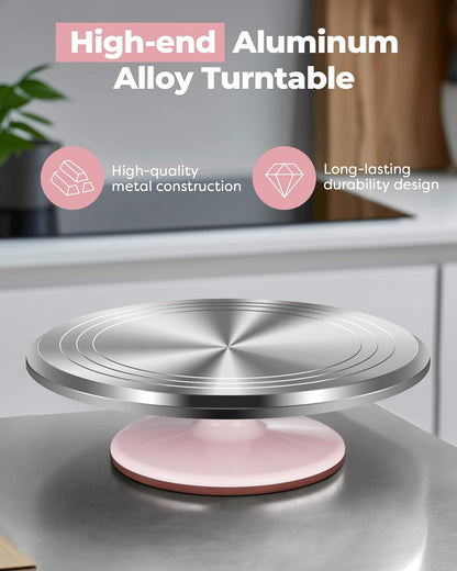 Kootek Aluminium Alloy Revolving Cake Stand 12 Inch Rotating Cake Turntable for Cake, Cupcake Decorating Supplies for Mother's Day