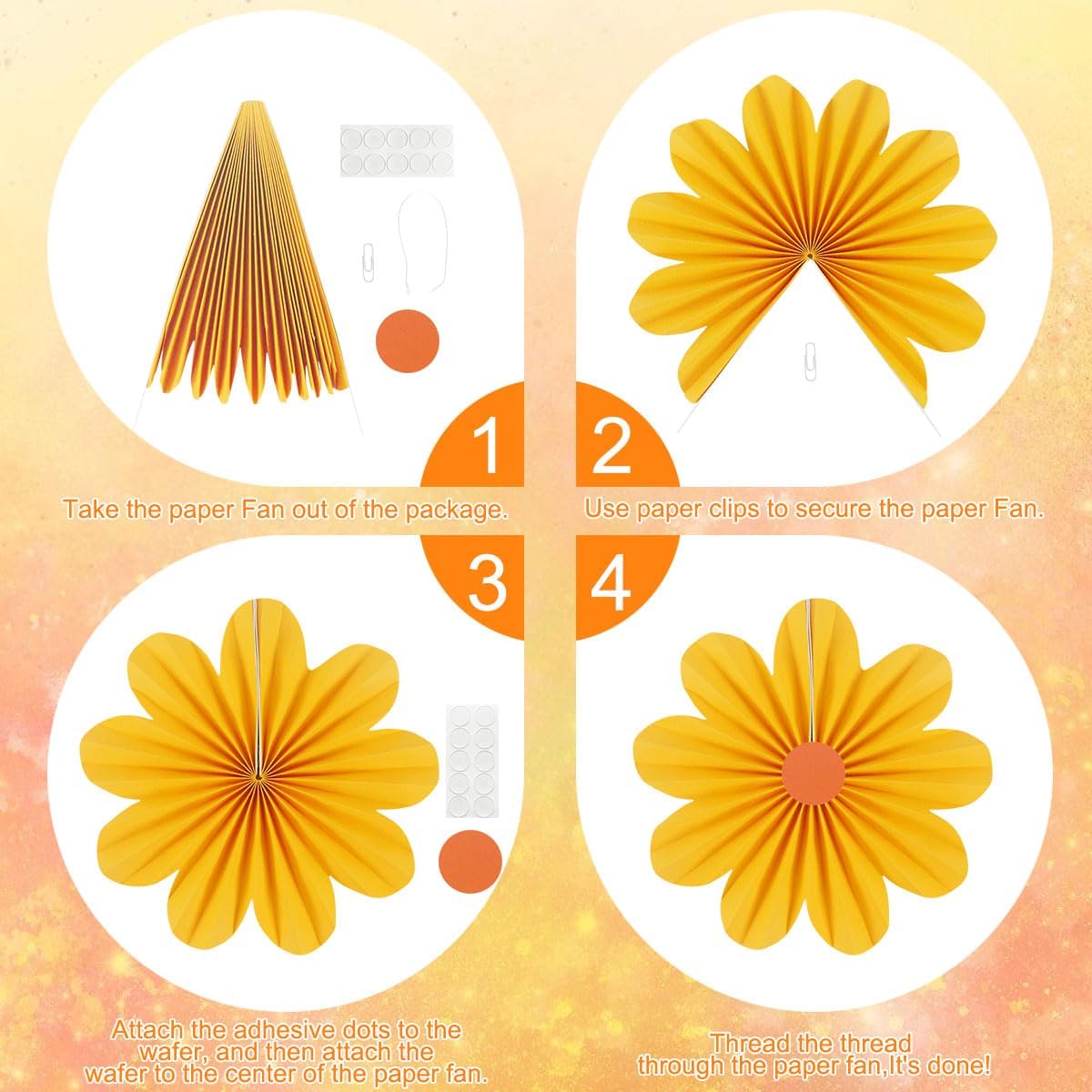 Party Hanging Paper Fans Decoration Set for Wedding Birthday Party Mother's Day Round Events Accessories Set of 8