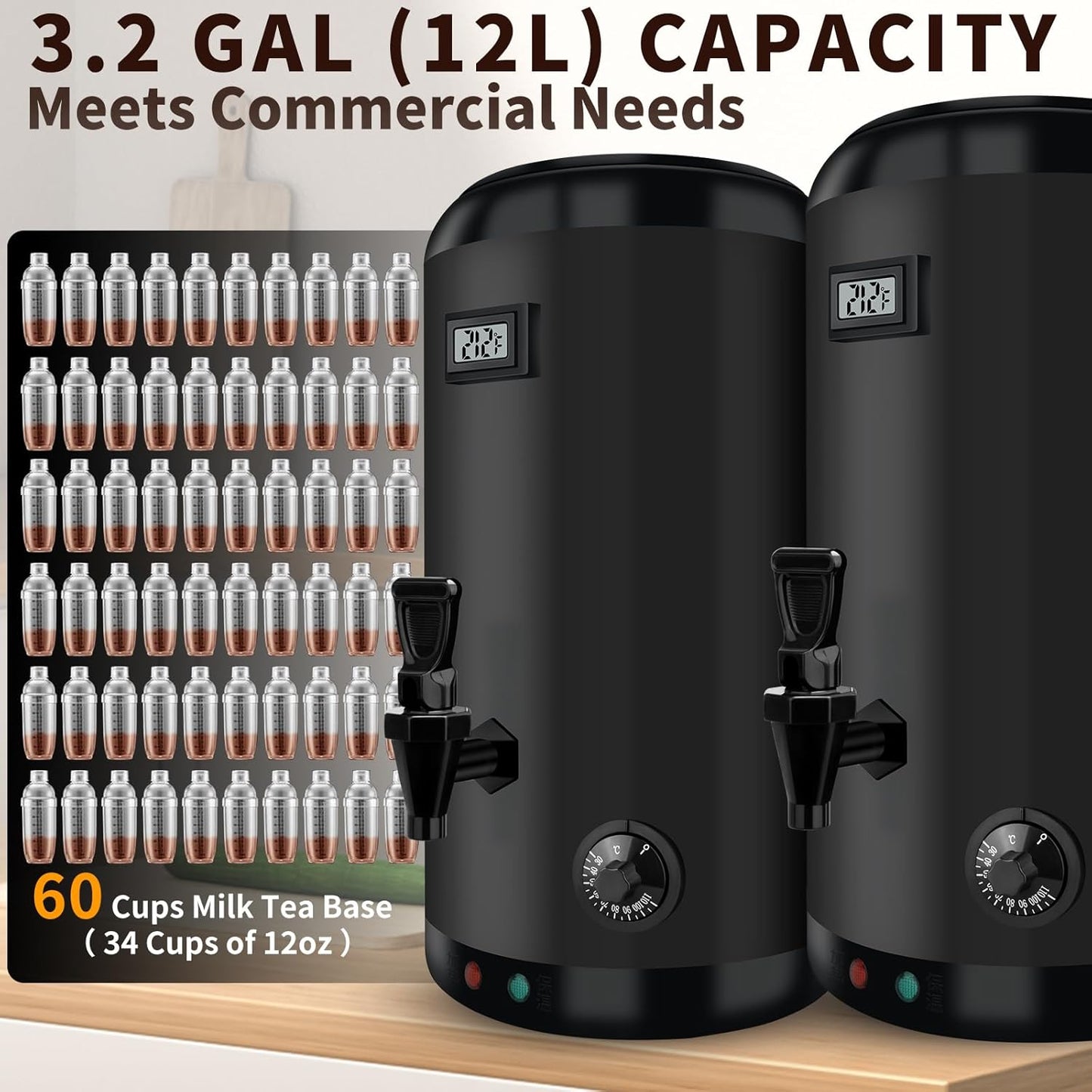 Electric Heating Insulated Beverage Dispenser-12 L/3.2 Gallon Hot Drink Beverage for Catering-Stainless Steel Hot Beverage Dispenser Coffee Urn with Spigot for tea,Juice (black)