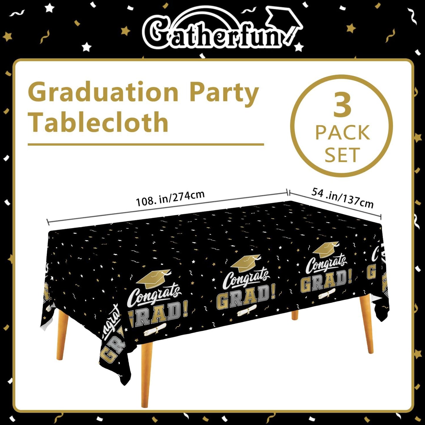 Gatherfun Graduation Party Decorations, Gongrats Grad Tablecover for Graduation Party Supplies, 3 pcs Green Table Cloths, 54"x108"