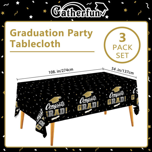 Gatherfun Graduation Party Decorations, Gongrats Grad Tablecover for Graduation Party Supplies, 3 pcs Green Table Cloths, 54"x108"