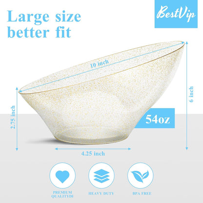 BESTVIP 54oz Clear Plastic Serving Bowls for Party - 12 Pack Angled Disposable Serving Bowls, Party for Chips, Snacks, Fruit, Salad - Bowls for Parties, Daily Use, Catering, Christmas