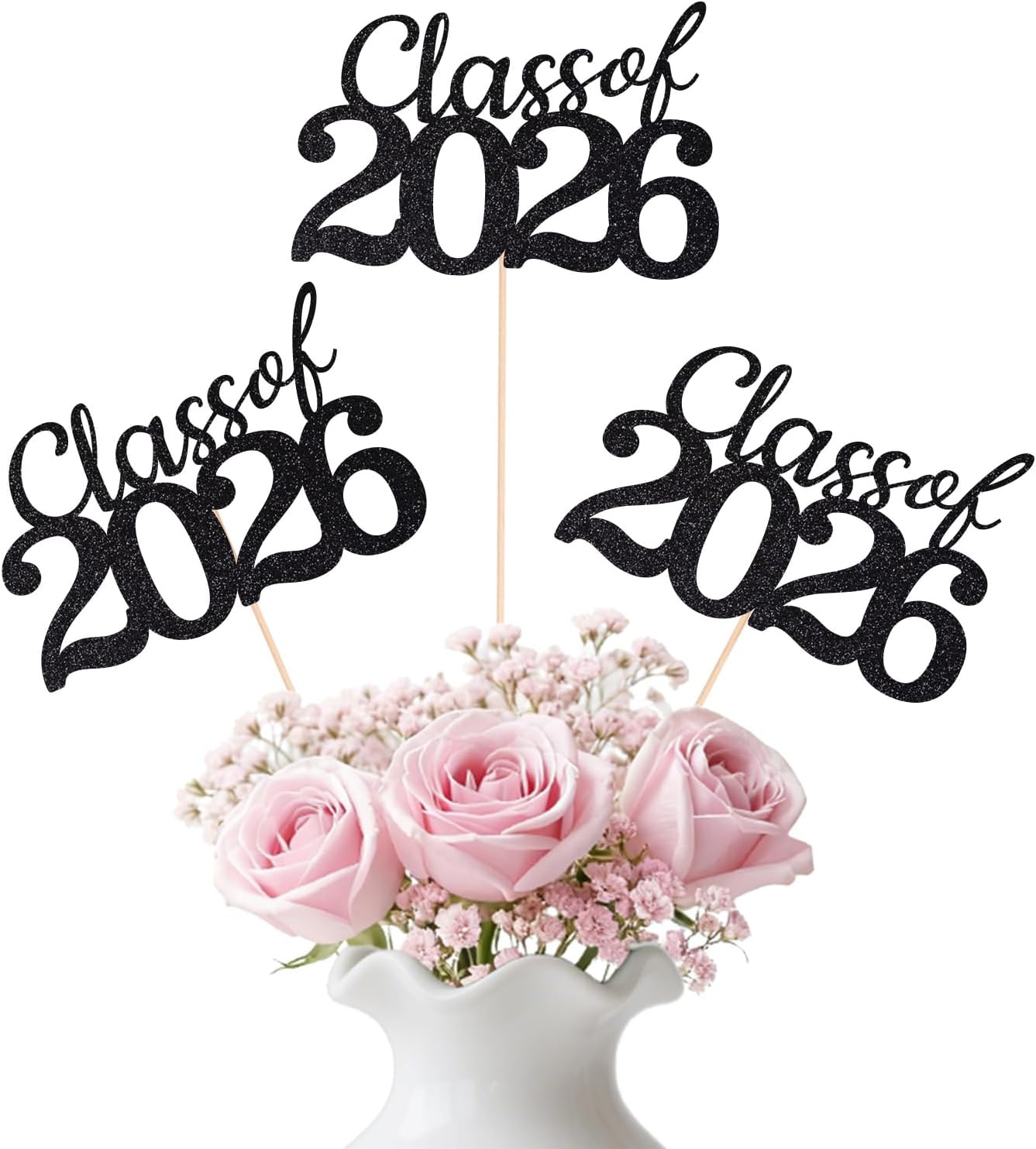 Gold Class of 2026 Double-sided Graduation Table Centerpieces, 12 Pcs Grad Party Decorations with Sticks, Graduation 2026 Party Supplies for Table Decor