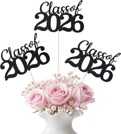 Gold Class of 2026 Double-sided Graduation Table Centerpieces, 12 Pcs Grad Party Decorations with Sticks, Graduation 2026 Party Supplies for Table Decor