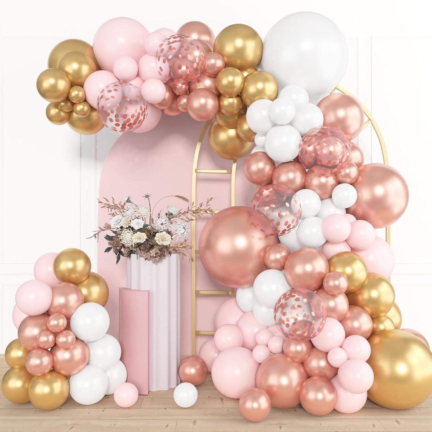 Amandir 153pcs Pink Purple Balloon Garland Arch Kit, Different Sizes 18 12 10 5 inch Pink Purple Red Latex Metallic Confetti Purple Balloons for Girl Women Birthday Bridal Baby Shower Party Decoration
