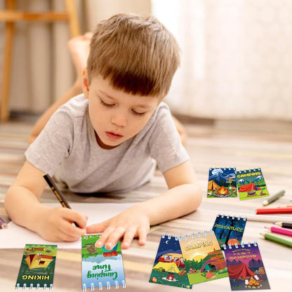 24PCS Camping Party Favors Camper Adventure Mini Spiral Notepads Candy Wild Adventure Camping Small Notebooks for Kids Summer Sleepaway Party Favors Forest Nature Hiking Party Gifts
