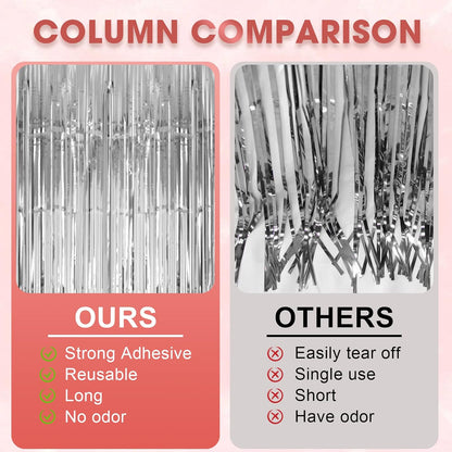 Voircoloria 3 Pack 3.3x8.2 Feet Gold Foil Fringe Backdrop Curtains, Tinsel Streamers, Fringe Backdrop for 2025 New Years Eve, Graduation, Birthday, Baby Shower, Gender Reveal, Disco Party - Colors A
