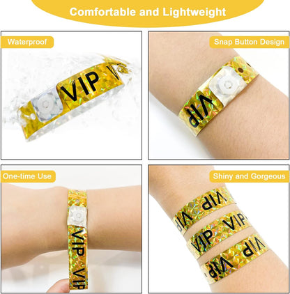 Ouchan Holographic VIP Plastic Wristbands Silver - 100 Pack Vinyl Wristbands for Events Parties