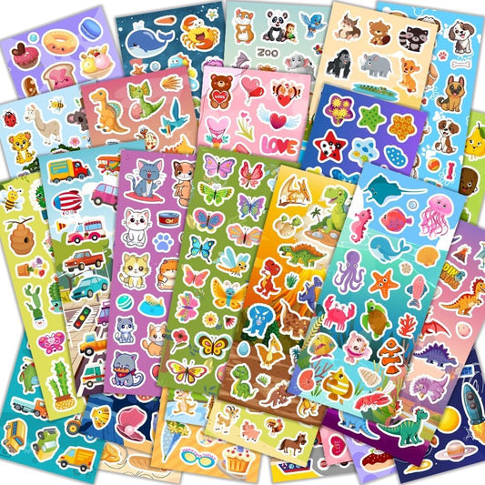 48 Sheets Stickers for Kids, Cute Stickers Variety Pack for Scrapbooking, Teachers Classroom Prizes, Goodie Bag Stuffers Including Animals, Cars, Dinosaurs, Fishes, Hearts, Stars and More