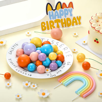 38 Pcs Rainbow Cake Topper with Daisy Balls Cake Topper, Pastel Cupcake Toppers Cake Decorations for Birthday Wedding Party Supplies