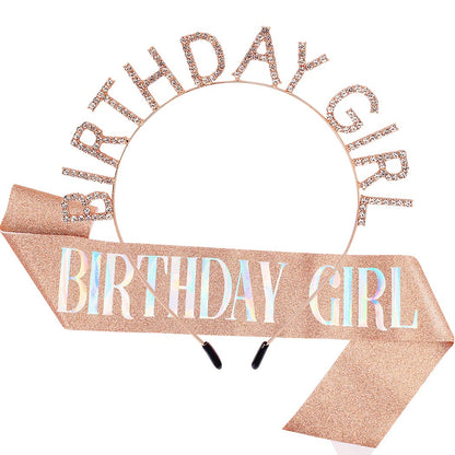 AOPRIE Birthday Girl Crown for Women with Sash Rose Gold Tiara for Women Headband Princess Crown Rhinestone Happy Birthday Accessories