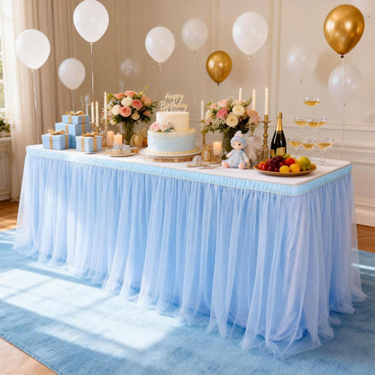 THARAHT Tulle Table Skirt 6FT 180CM Long for Rectangle Tables Round Tables Ruffle Desk Skirt for Princess Girls Birthday Party Cake Dessert Decorations Table Skirt