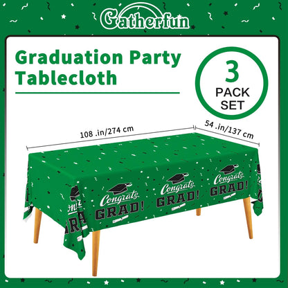 Gatherfun Graduation Party Decorations, Gongrats Grad Tablecover for Graduation Party Supplies, 3 pcs Green Table Cloths, 54"x108"